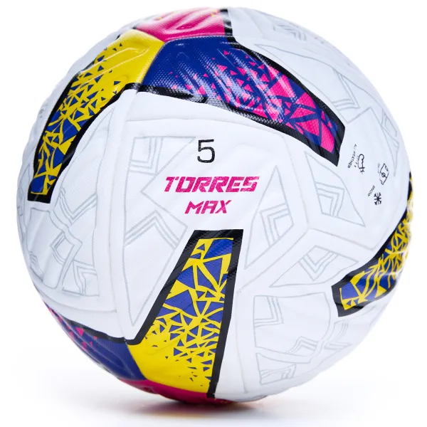 Мяч футб. TORRES MAX, F323425, р.5, ПУ, 4 сл, 12 п, термосшивка, белый-мультиколор за 2&nbsp;832.20 ₽ в Нижнем Тагиле