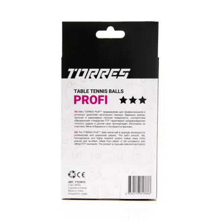 Мяч для наст. тенниса TORRES Profi 3*, TT23012, диам. 40+мм, упак. 6 шт, белый за 338.30 ₽ купить в Нижнем Тагиле
